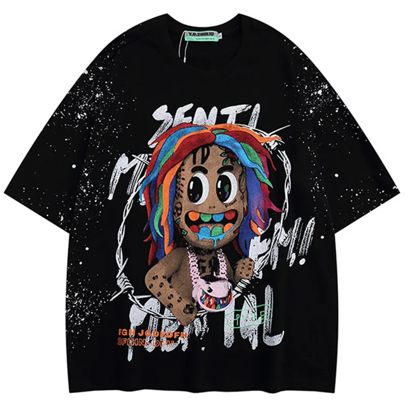 

Мужская Уличная футболка в стиле хип-хоп, большие размеры, футболки Harajuku с буквенным принтом для мальчиков, 2022 летние модные хлопковые топы ...