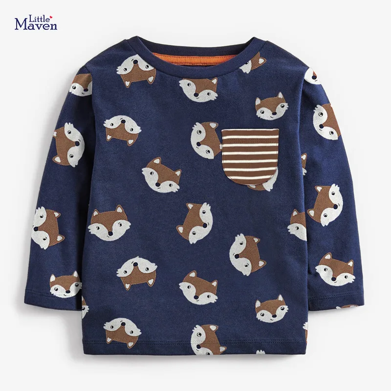 

2022 Little maven Baby Girls Long Sleeves T-shirt Lovely Fox Children Tops Cotton Spring and Autumn Wear for Kids