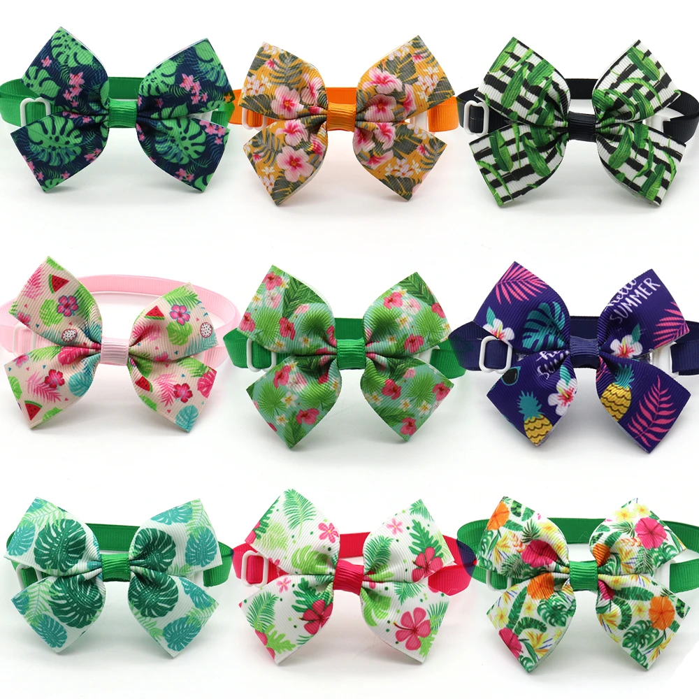 

30/50 Pcs Puppy Dog Accessories for Small Dogs Collar Bowties Necktie Tropical Wind Patterns Puppy Cat Bowties Pet Supplies Tie