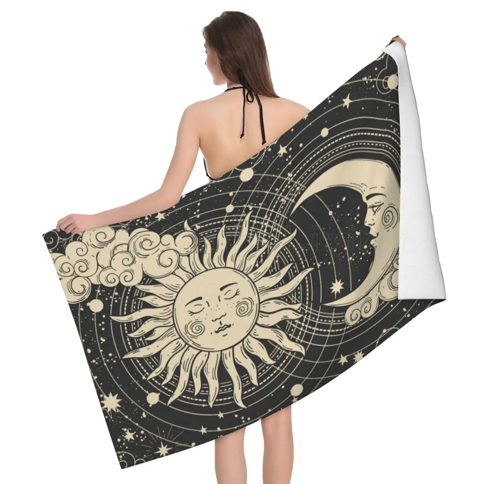 

Tarot Sun Moon Witchy Astrology Night Psychedelic Bath Towel Quick-Dry Beach Towel Soft Absorbent for Beach Gym Hotel Spa Sport