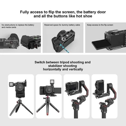 Smallrig Клетка для камеры с силиконовой ручкой Grip, встроенными резьбовыми отверстиями, холодным башмаком, быстросъемной площадкой Arca-Swiss для Sony ZV-E10