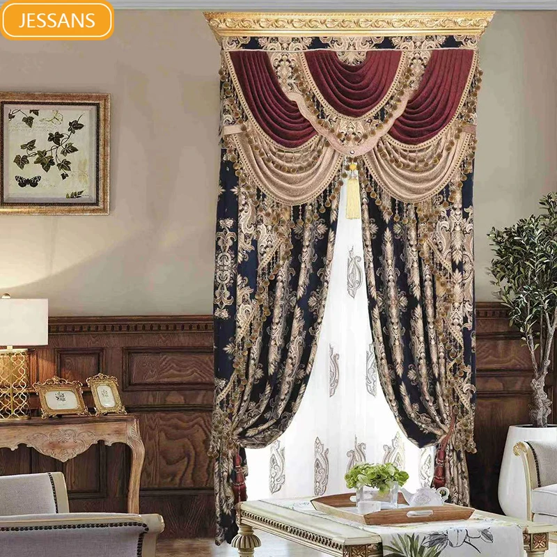 

New High-end European-style Palace Velvet Jacquard Thickened Blackout Curtains for Living Room Bedroom Villa Finished Valance