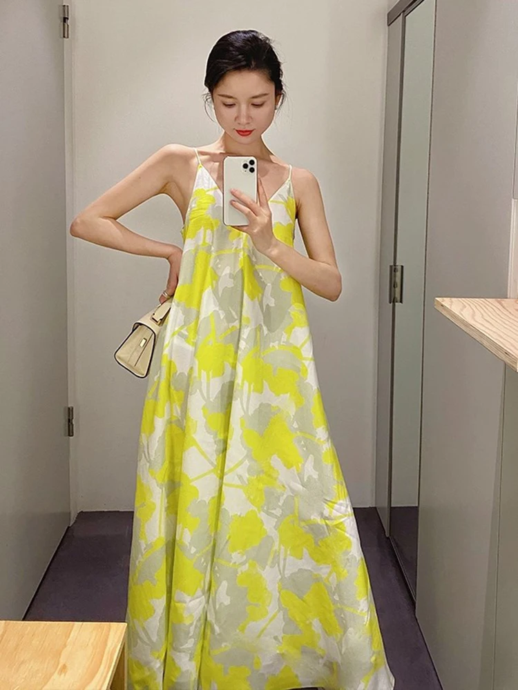 NEW Women Floral Maxi Slip Dress Summer 2022 Runway Loose Y2k Long Sun Dress Tropical Beach Vacation Party Night Long Vestidos