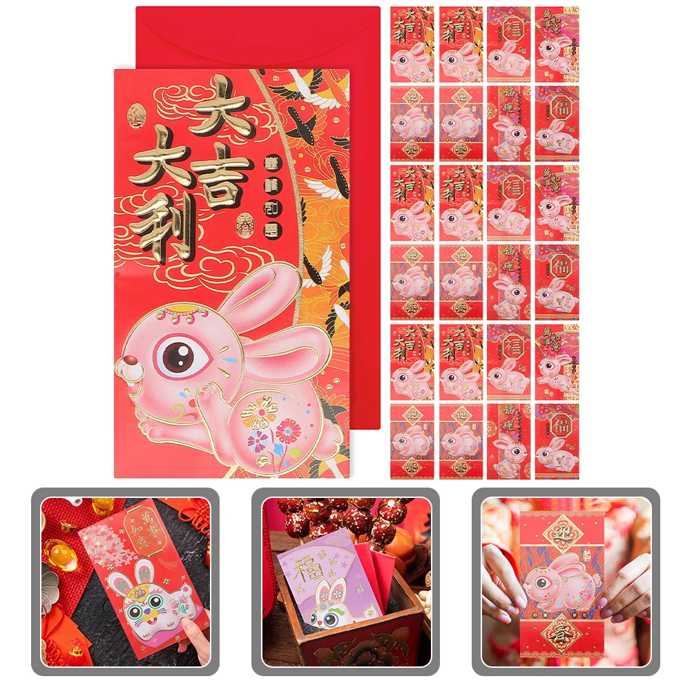 

60Pcs New Year Red Envelopes Year of the Rabbit Red Envelopes Adorable Red Envelopes for Children