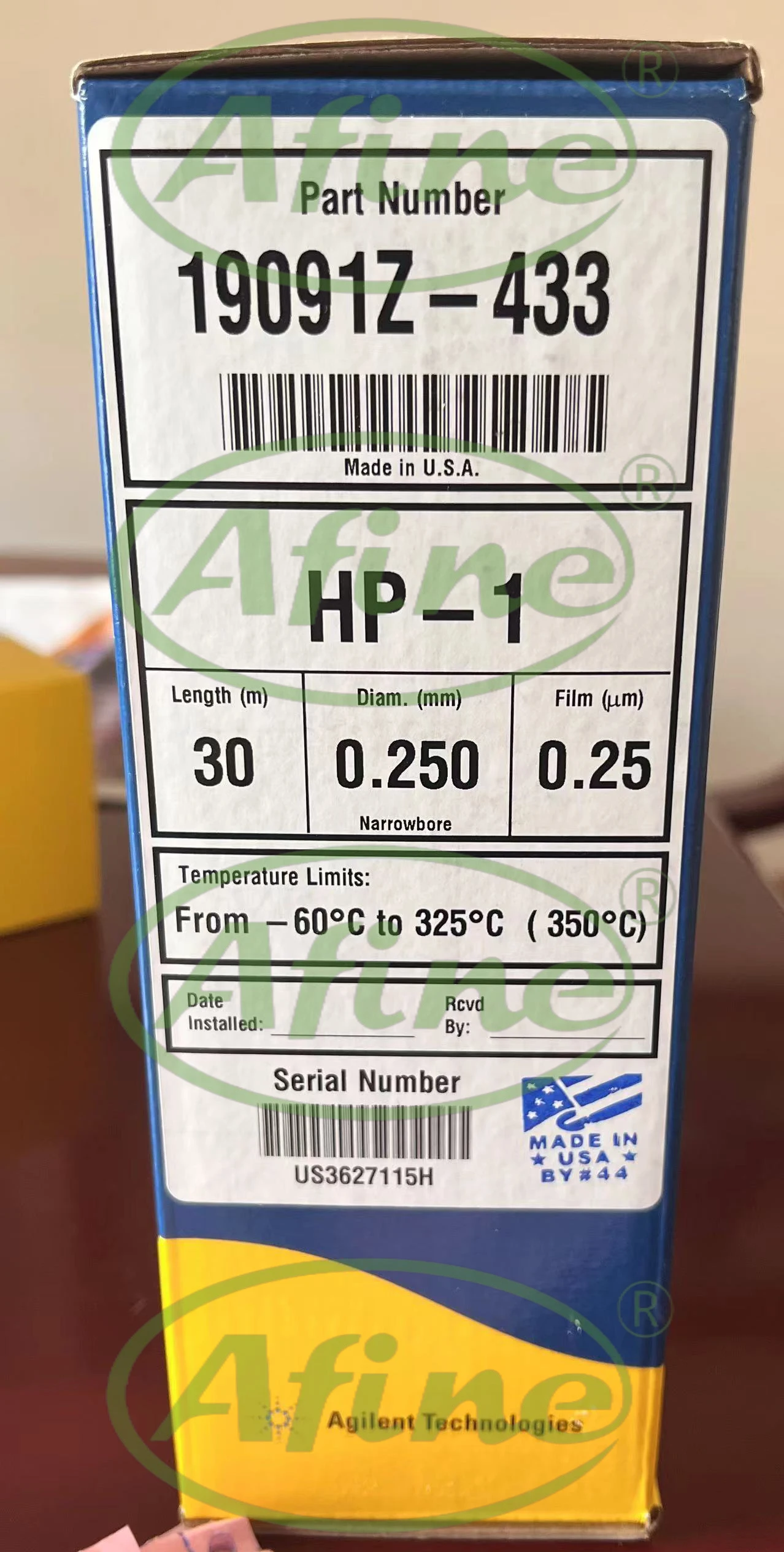 Колонки AFINE Agilent GC 19091Z-433 JW HP-1 Газовая хроматографическая колонка 30 м 0 25 мм мкм