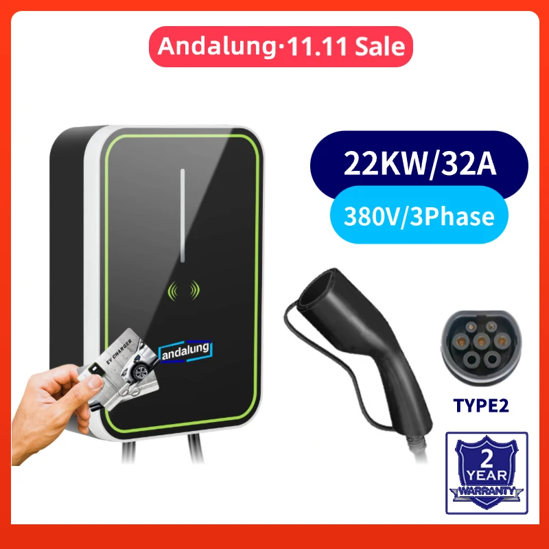 

Andalung Card Ev Charger Box RFID Wallbox 32A 22KW TYPE2 GB/T 3PHASE Charging Station For Electric Car