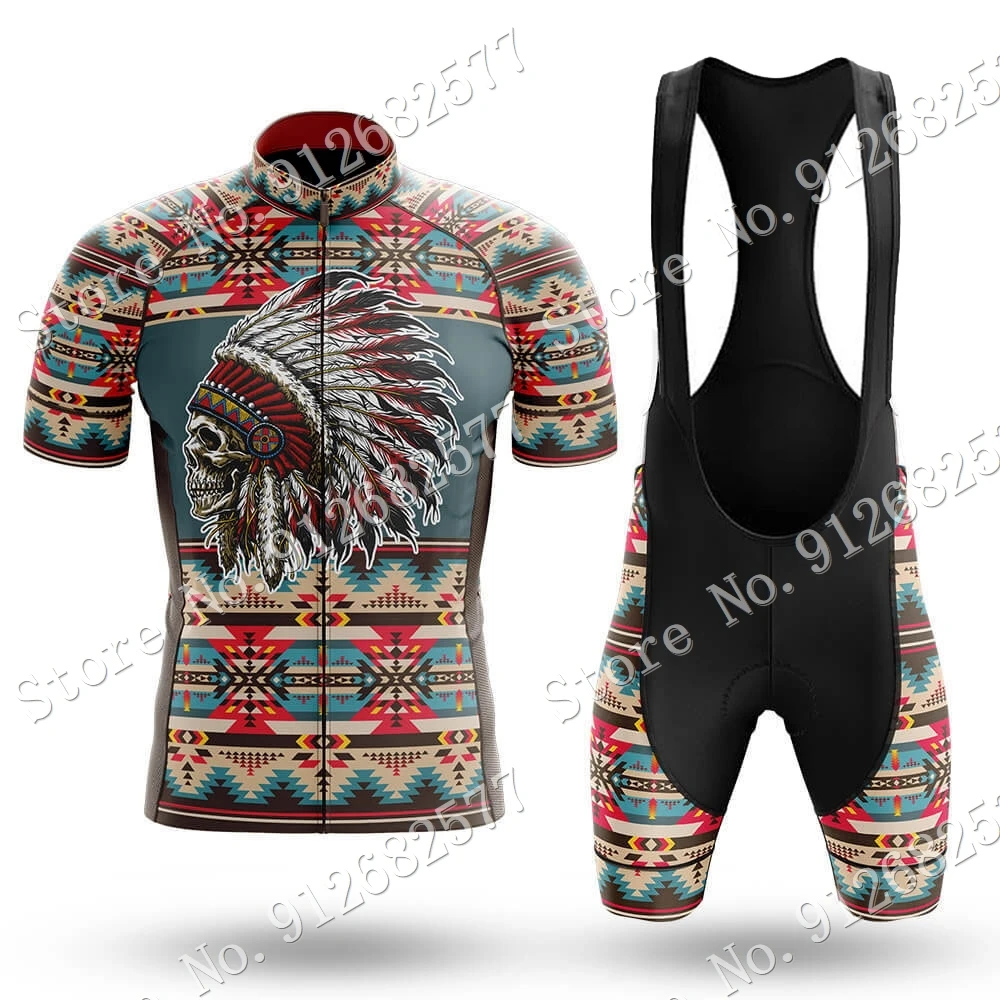 

Native America Skull Cycling Jersey 2022 Team Set Men Bicycle Clothing Road Bike Shirts Suit Bicycle Bib Shorts MTB Ropa Maillot