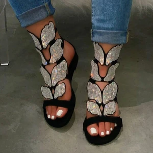Summer Gladiator Womens Sandals Platform Flat Open Toe Crystal Wings 2022 Fashion Roman Party Shoes for Women Zapatos De Mujer