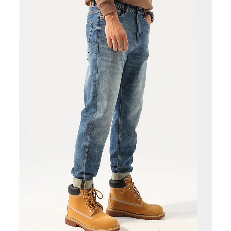 Men Clothing 2022 New Pattern Recreational Vintage Blue Slight Elasticity Jeans Straight Cylinder Loose Trousers Autumn Female