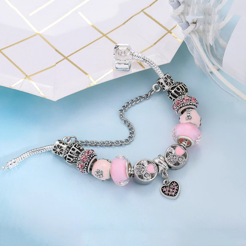 Seialoy модные браслеты с розовым кристаллом в форме сердца для женщин и мужчин