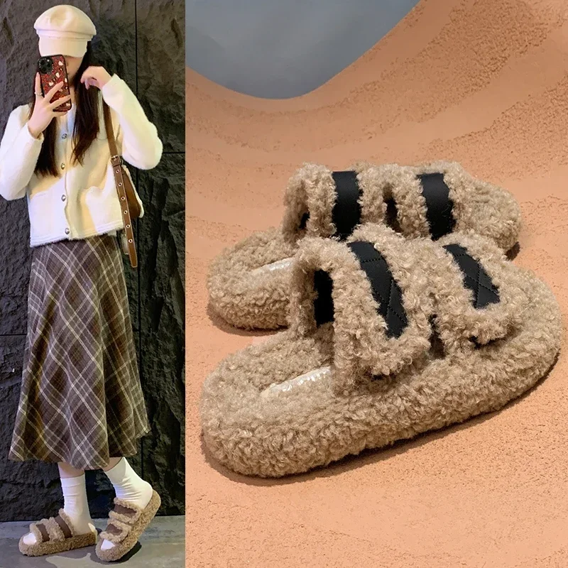 Осенне-зимние новые плюшевые женские тапочки модные домашние теплые туфли на