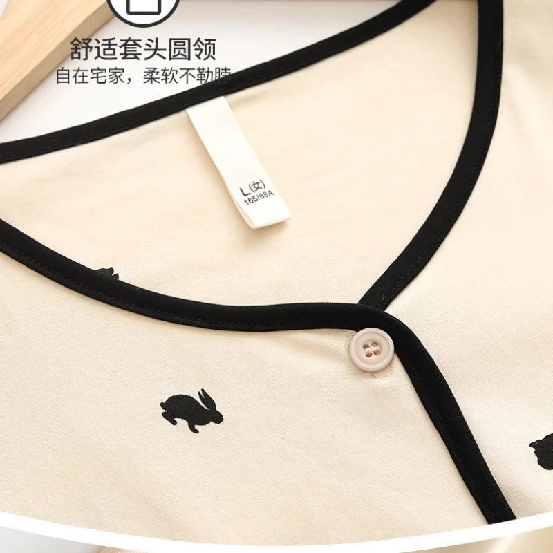 New Pajamas for Women's Summer Thin Pure Cotton Short-sleeved Cropped Pants Home Service Suit Comfortable and Casual Sleepwear