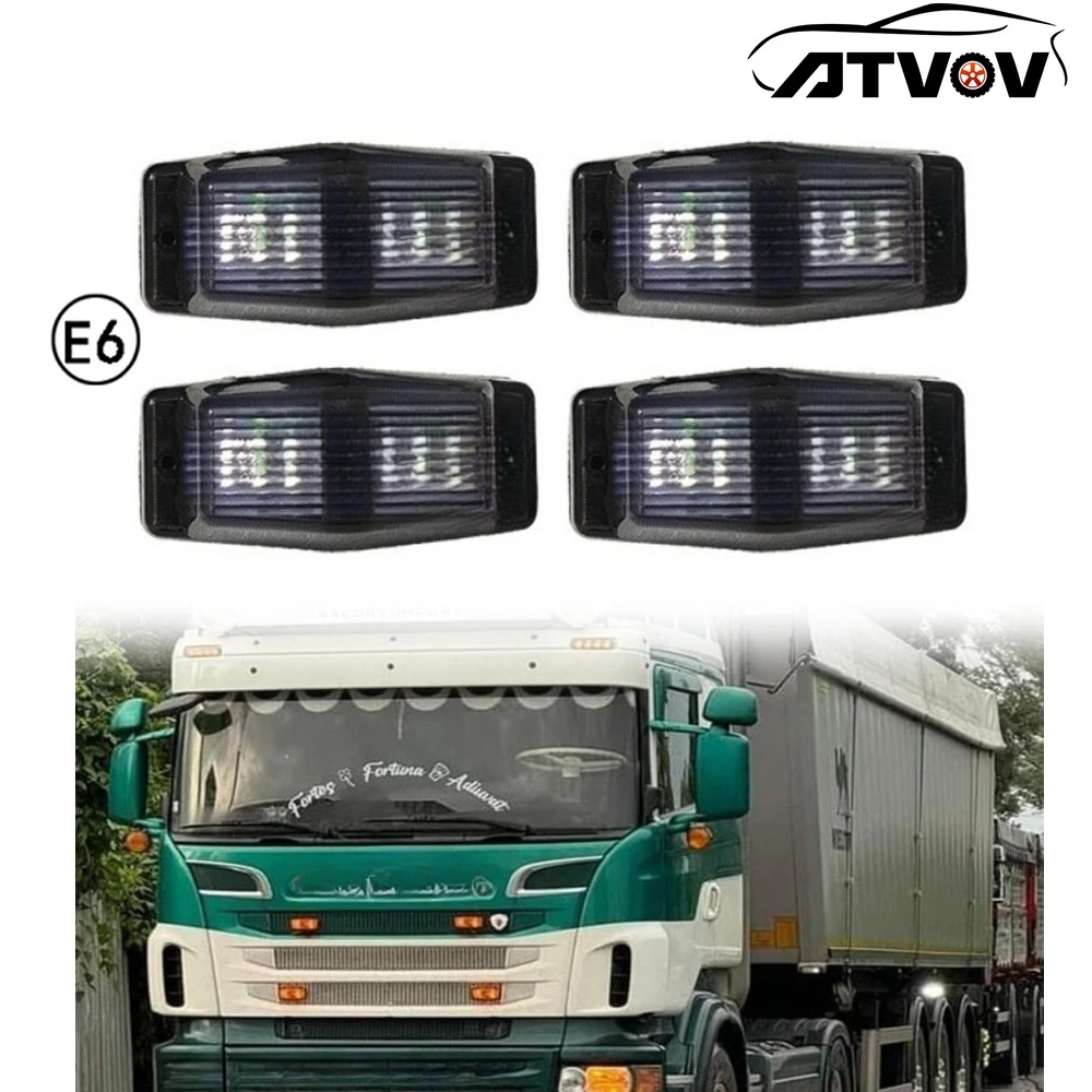 Фото ATVOV 4 шт. дымчатые янтарные светодиодные маркерные фонари для передней решетки радиатора для грузовиков Scania, Volvo, MAN, Mercedes-Benz, двухсекционные индикаторные фонари E6 №1