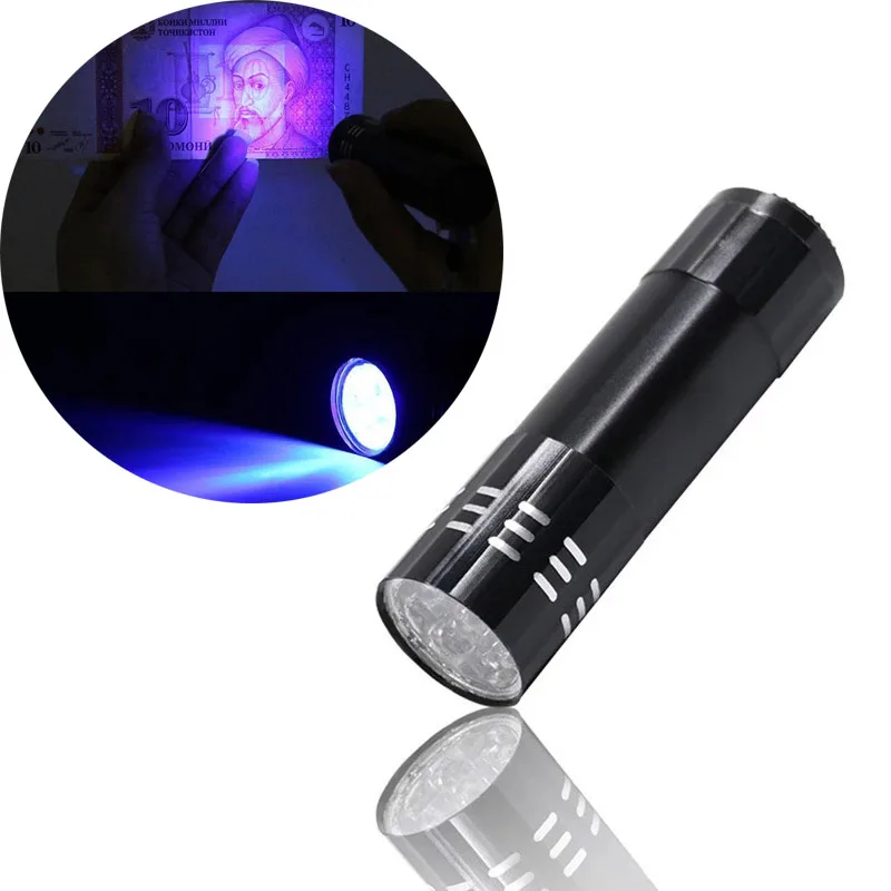 

Светодиодный фонарик с 9 светодиодами, 4,5 в, нм, водонепроницаемая алюминиевая лампа, миниатюрный УФ ультрафиолетовый уличный портативный т...