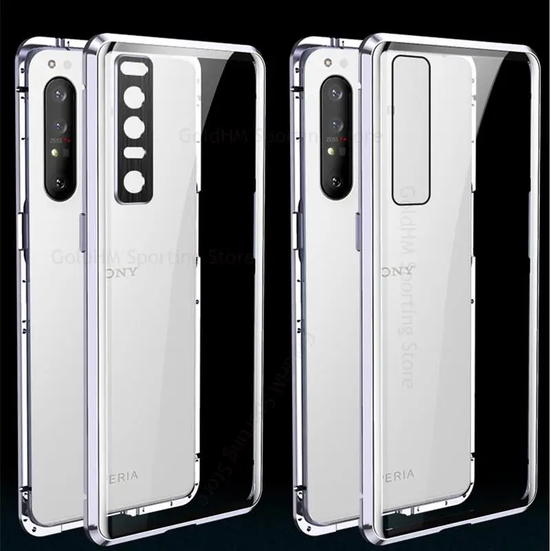 For Sony Xperia Pro-I Tempered Glass Magnetic Adsorption Flip Phone Case For Xperia 5 1 10 III 360 Double Sided Protector Cover