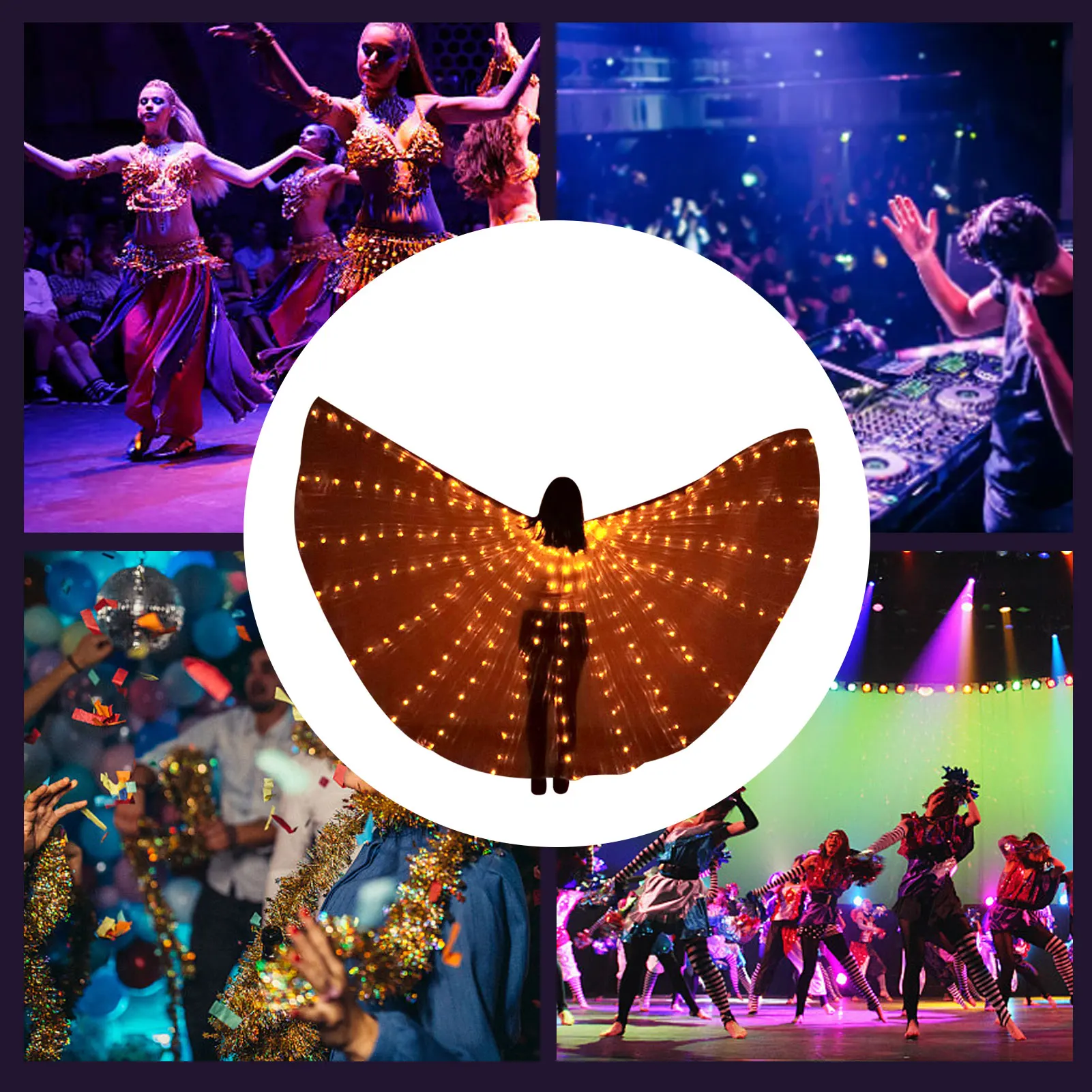 Alas de mariposa con luces personalizadas, alas de danza del vientre que cambian de Color, iluminan disfraces de danza del vientre con palos para actuaciones