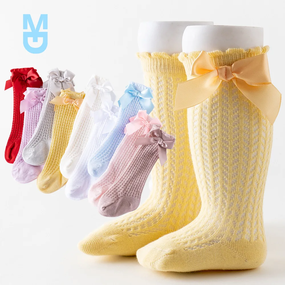 

New Girls Baby Socks Bowknot Mesh Socks Baby Princess Socks Infants Knee Length Socks Newborn Thin Cotton Socks