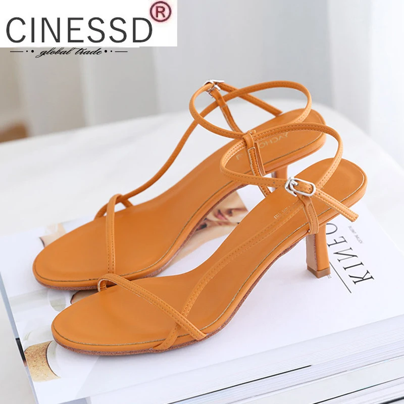 

2022 Summer New Ladies Sandals Thin High Heels Buckle Strap Peep Shoes Women Ins Fashion Sexy Women's Shoes Size 35-40
