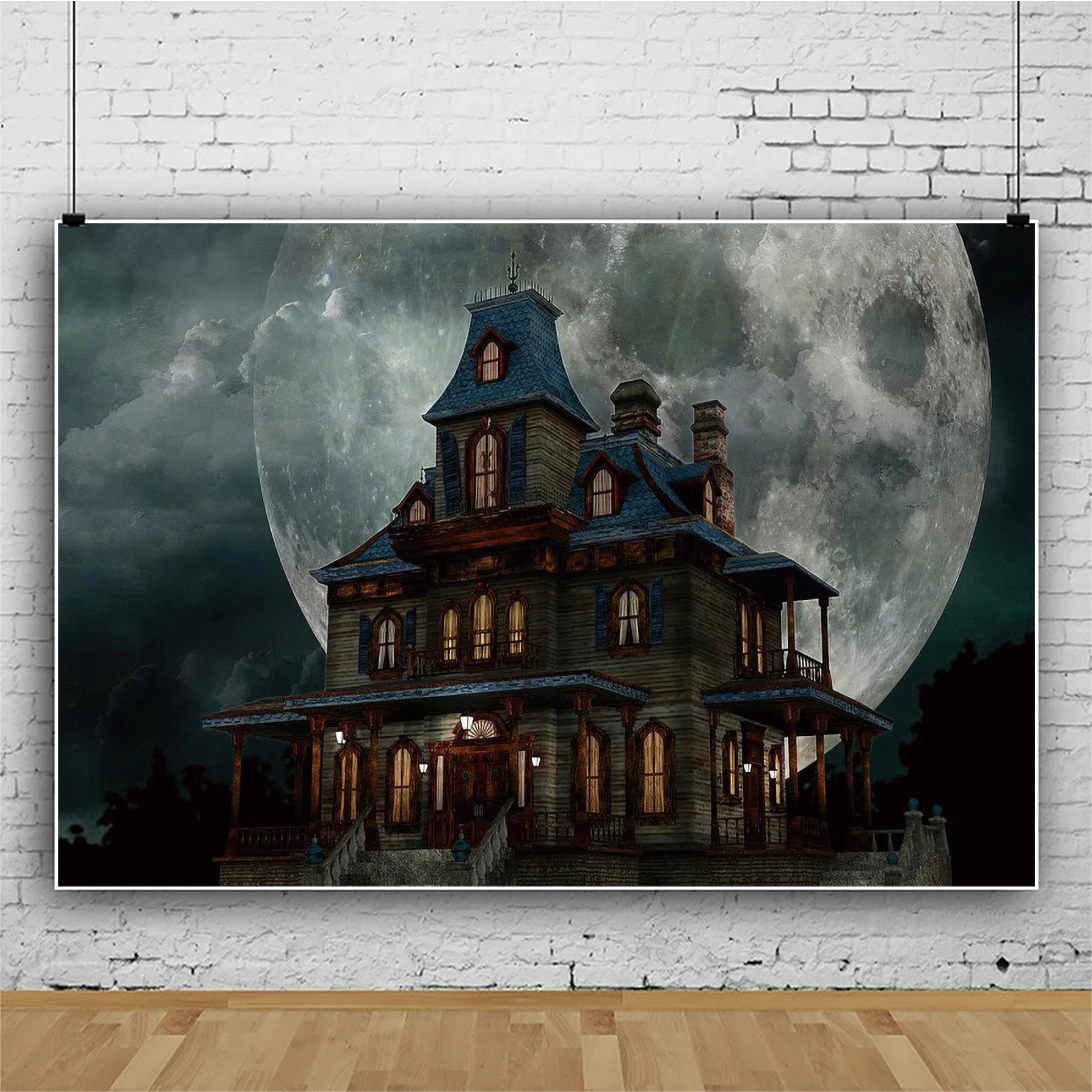 

Хэллоуин фон Тыква замок в лесу Луна надгробие Скелет фотография фон для фотостудии реквизит