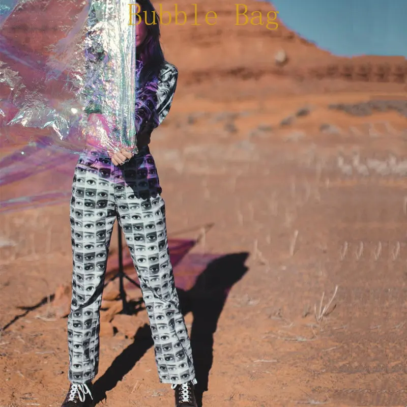 Pants Female Ins High Street Eye Full of Pattern Printed Straight Pants Design Sense Niche Wide Leg Pants Female Y2k