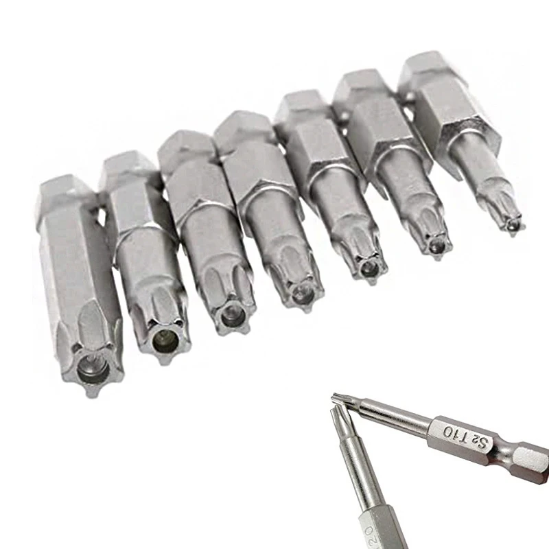 

7Pcs Star Drill Bits Screwdriver with Hole Batch Head S2 Magnetic Shank 1/4inch Hex Torx Shank Allen Wrench Hand Tools T10-T40