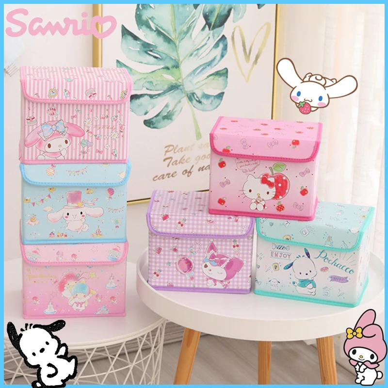 

Sanrio Kawaii Cinnamoroll Kuromi Hello Kitty коробка для хранения Милая Складная Косметика органайзер для хранения автомобильных принадлежностей
