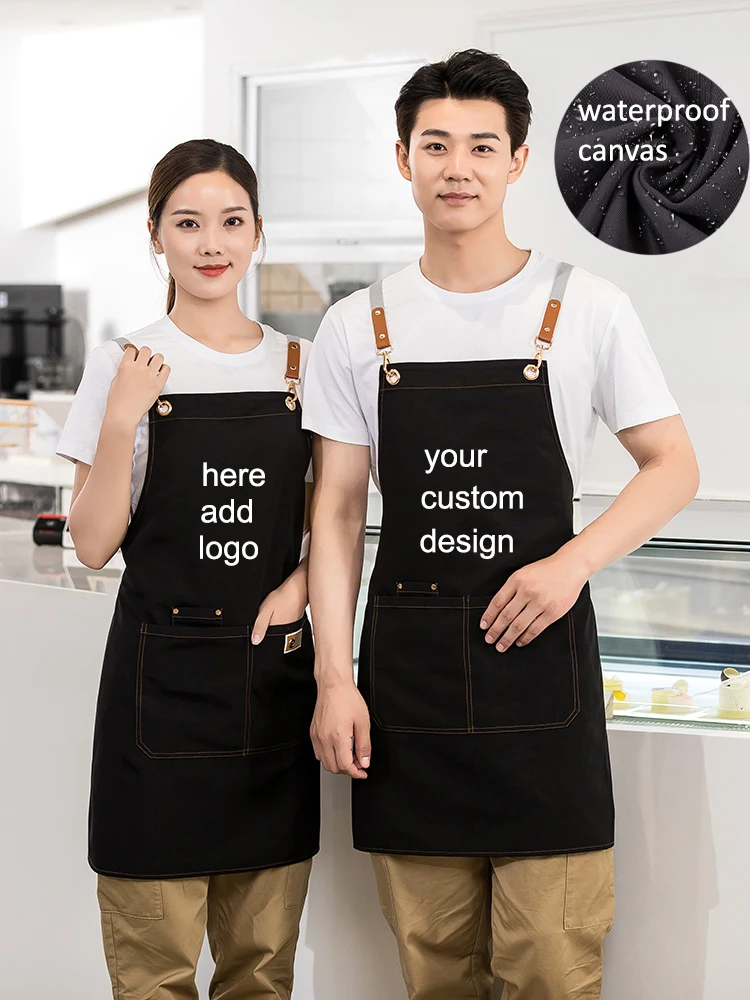 

Customizable Fashion Crossback Apron Black for Men and Women,Catering Shop Chef Market Sales Cafes Waiter Bibs Uniform Unisex
