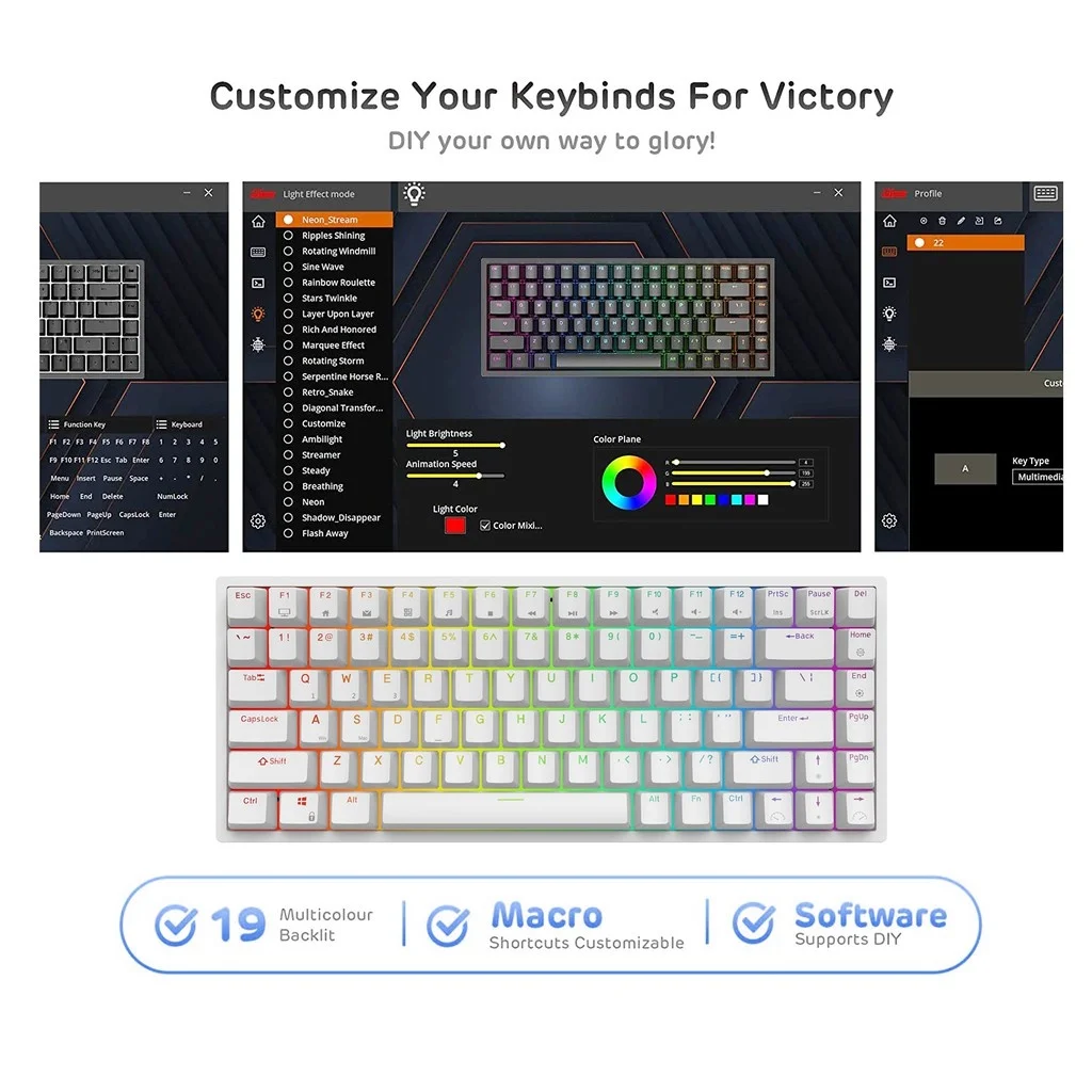 rk royal kludge rk84 80 rgb triple mode bt5 02 4gwired hot swappable mechanical keyboard 84 keys wireless bluetooth gaming k free global shipping