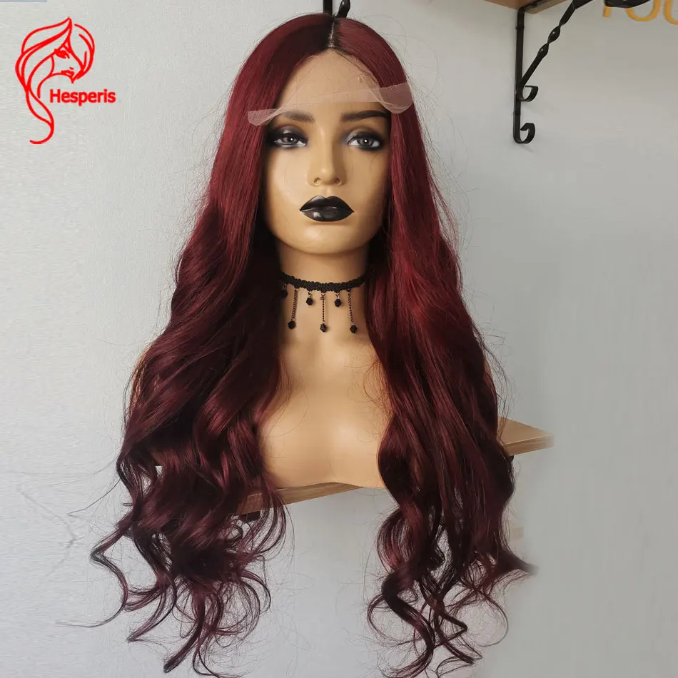 

Hesperis 99J Body Wave 13x1 Lace Wig Brazilian Red Burgundy T Part Human Hair Wigs For Women Colored Transpant Lace