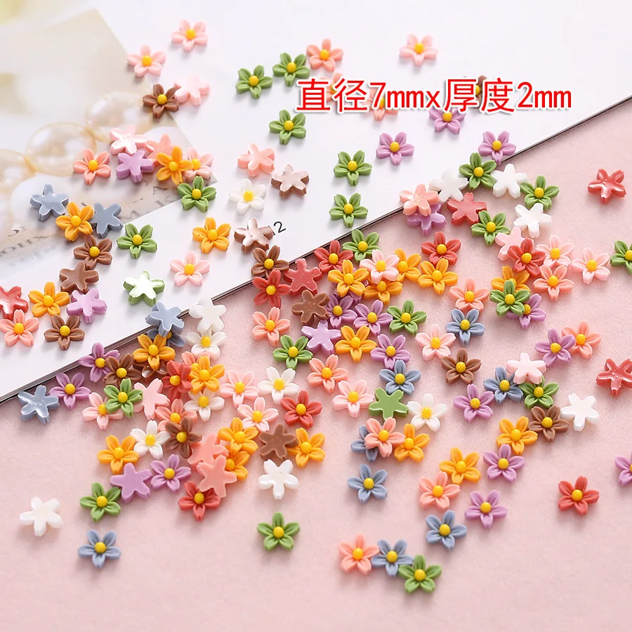 

100Pcs 7mm Resin 3D Colorful Mini Flower Gems Flatback Figurines Scrapbook Wedding Applique Nail Art Decor Crafts