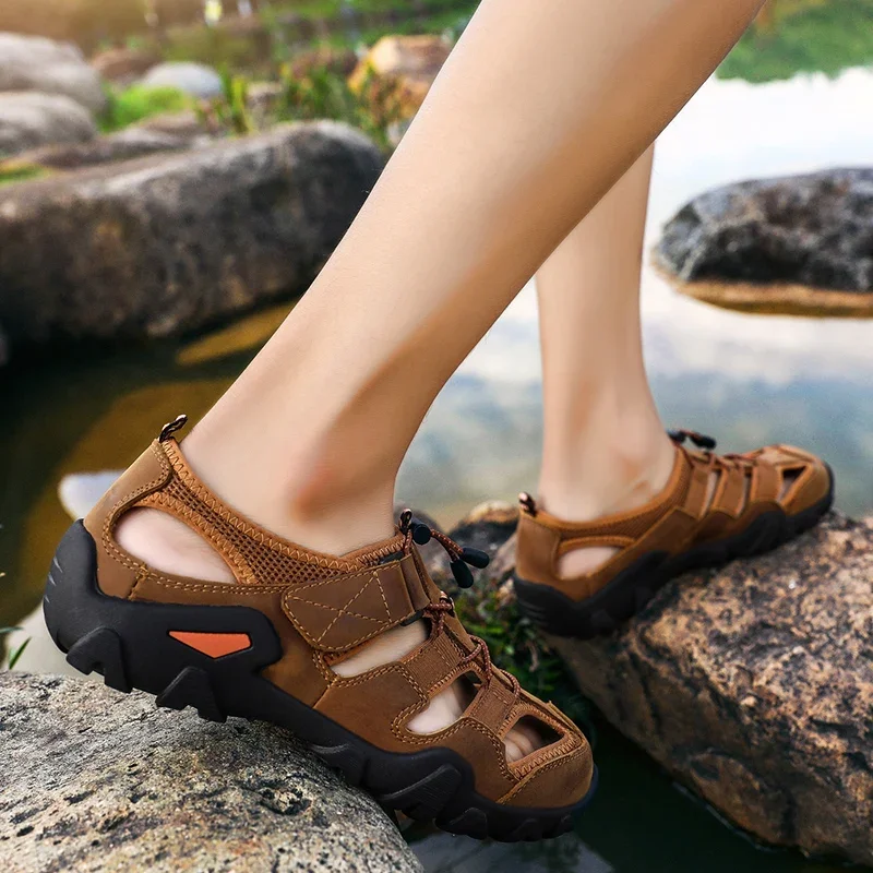 Летние мужские сандалии из натуральной кожи мужская повседневная обувь уличные