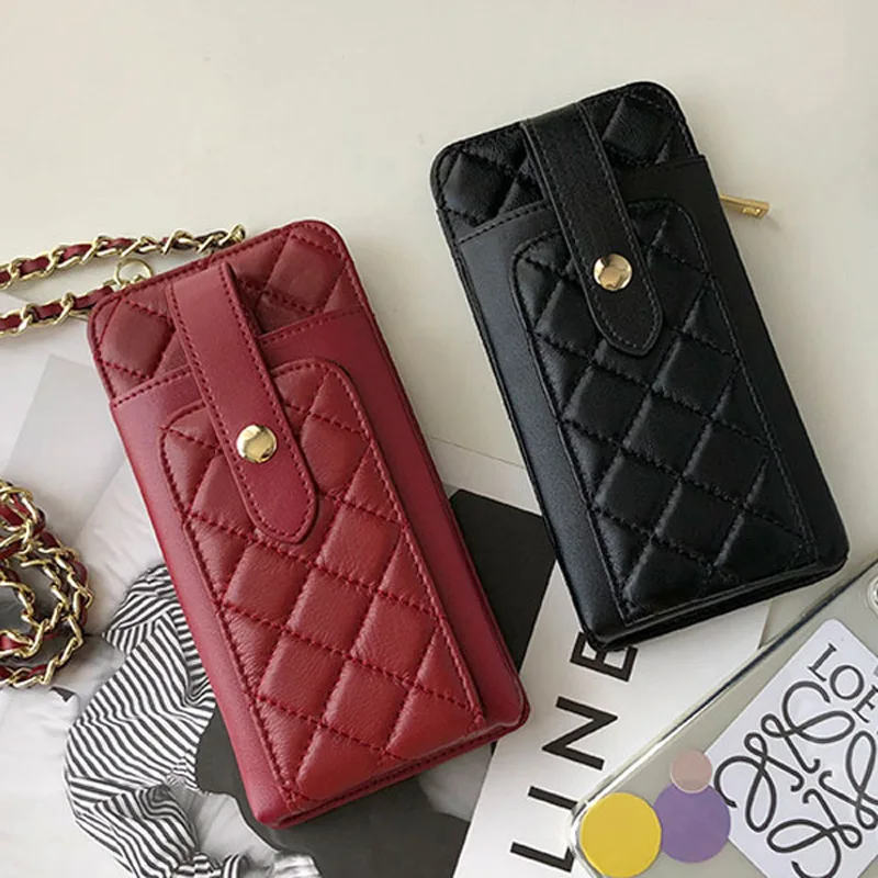 

Mini Genuine Leather Shoulder Bags For Women Lambskin Crossbody Bag Braided Chain Purse Quilted Sheepskin Card Cell Phone Bags