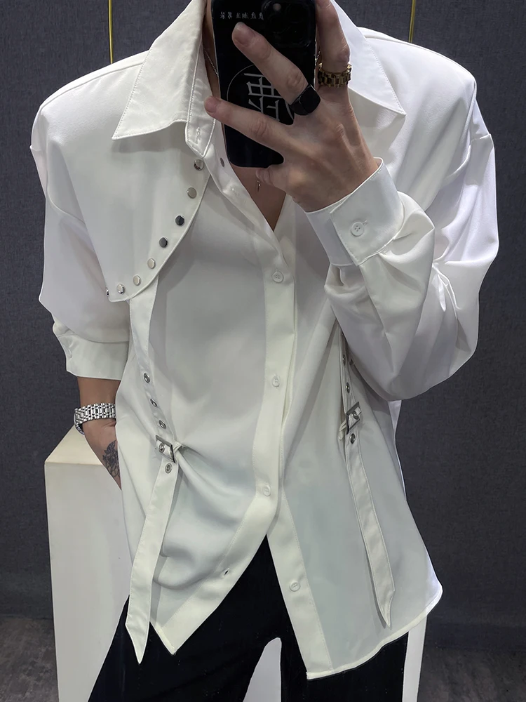 2024 роскошная мужская рубашка с украшением и заклепками Camisa Hombre уличная
