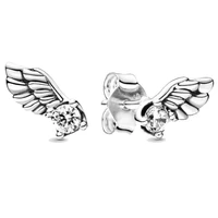authentic 925 sterling silver sparkling angel wing with crystal stud earrings for women wedding gift pandora jewelry