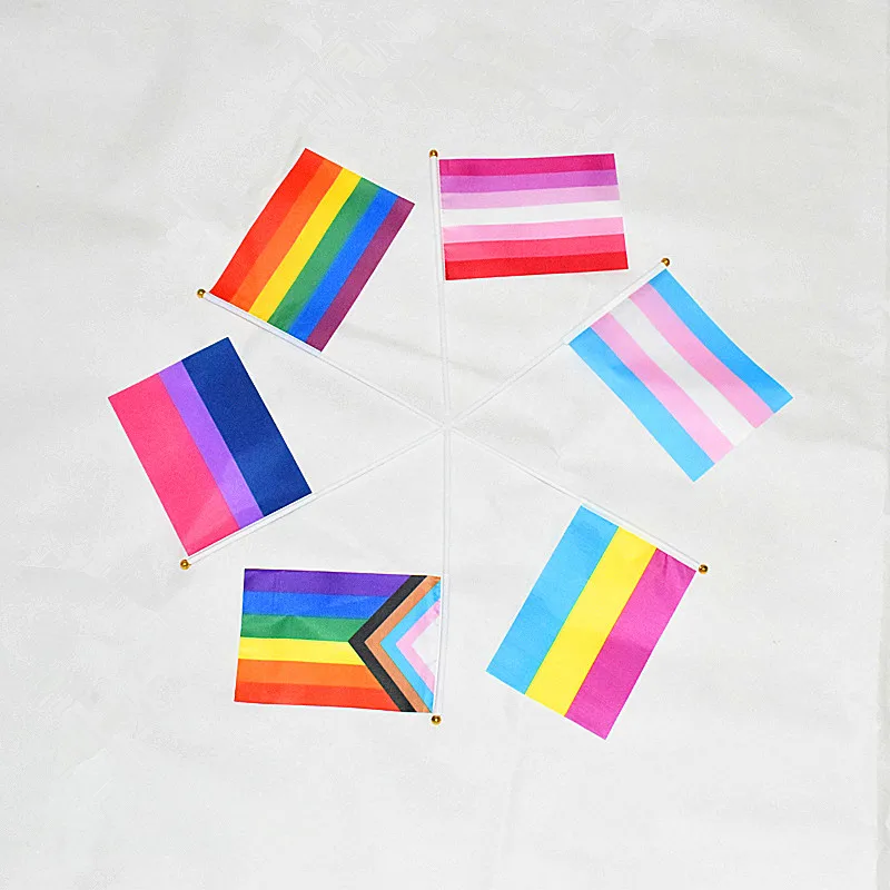 Радужный ручной флаг 14 х21 см бесплатная доставка 10 шт. баннер для геев лесбиянок