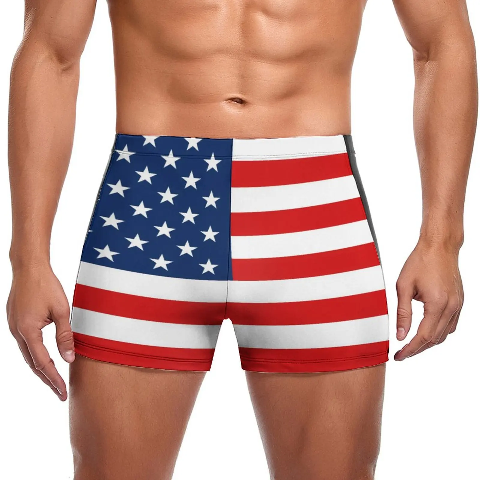 

American Flag Swimming Trunks 4th of July Blue Red Stripe Durable Fashion Swim Boxers Push Up Beach Man Swimwear