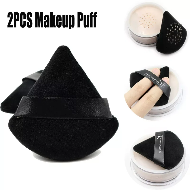 

2 Pcs/bag Mini Triangle Velvet Powder Puff Flours Face Makeup Sponge Cosmetics Soft Cotton Washable Lightweight Powder Puff