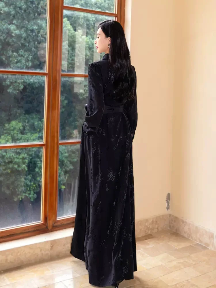 Новые женщины весна лето черное платье длиной до пола Мода изысканный V-образный