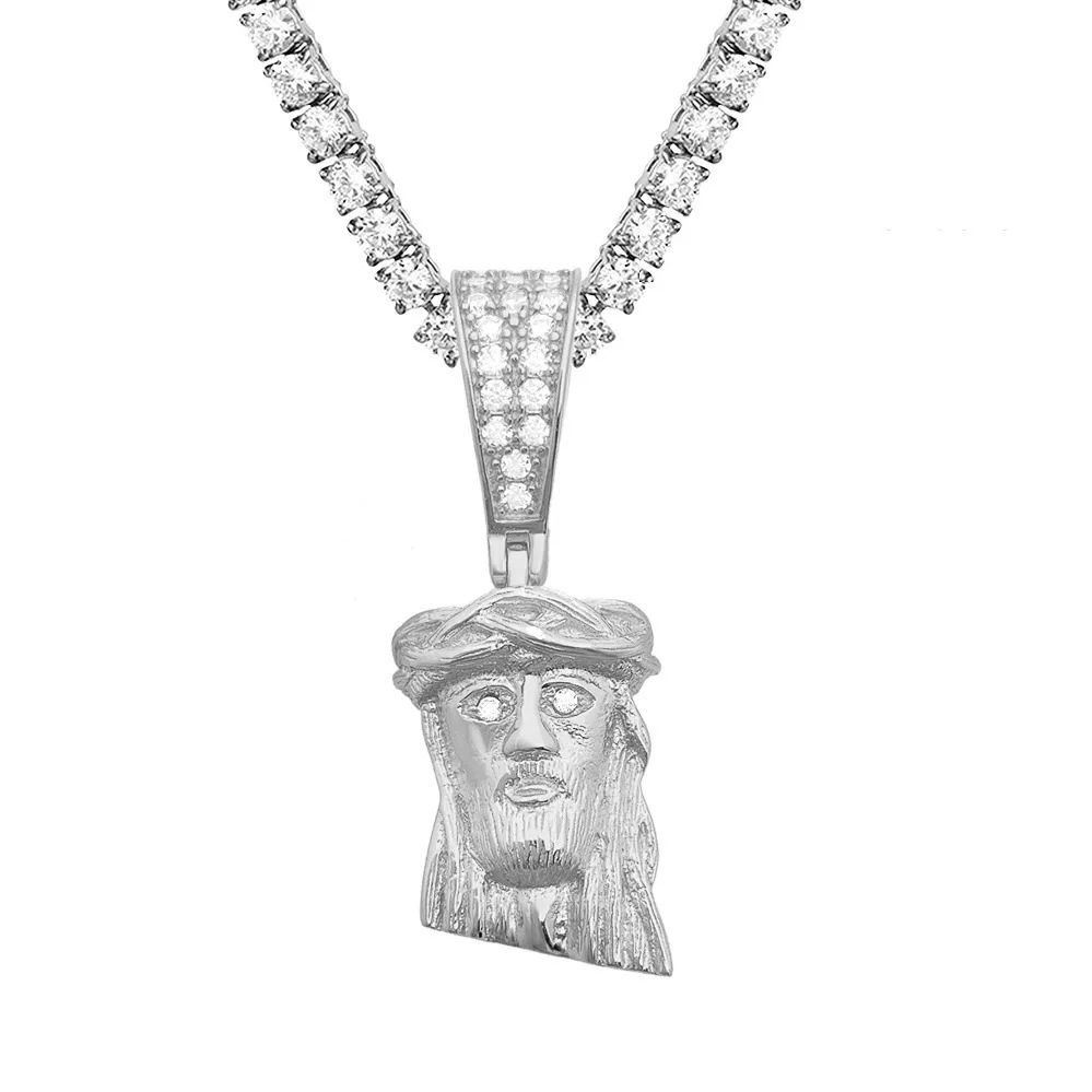 

Hip Hop Jesus Pendant Necklace S925 Silver Moissanite Shiny Men's Jesus Head Face Pendant Gold Charm 4mm Tennis Chain Party Gift