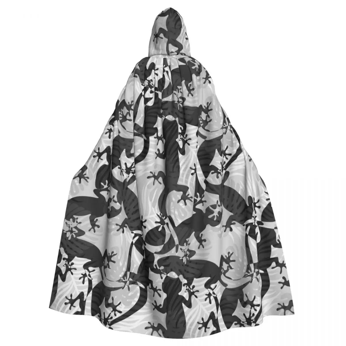 

Hooded Cloak Polyester Unisex Witch Cape Costume Accessory Abstract Tropical Lizards And Palm Leaves Elf Purim