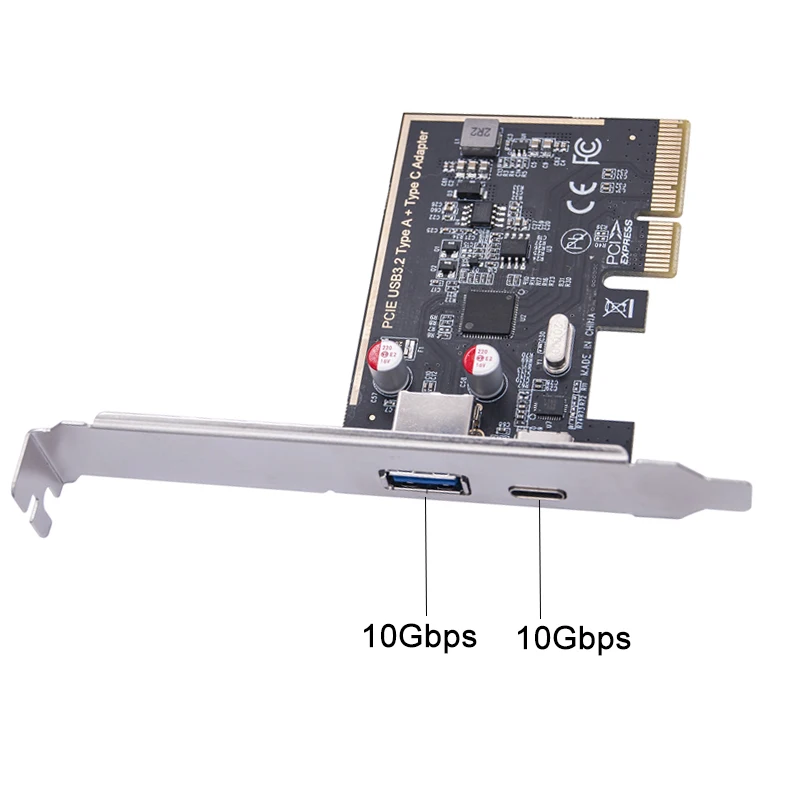 Фото PCIE USB 3.2 GEN2 10G + адаптер Type C 10G PCI Express X4 Карта расширения Riser ASM1142 Чип-контроллер + низкий кронштейн для настольных ПК №2