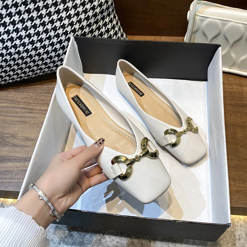 

Туфли женские в стиле ретро, повседневная обувь на плоской подошве, мягкая металлическая пряжка, высокий каблук, весна-осень 2023