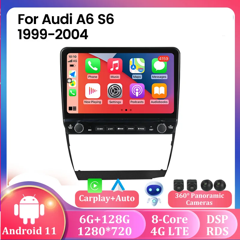 Автомагнитола IPS Carplay 6G + 128G Android 11 4G LTE мультимедийный проигрыватель для Audi A6 C5