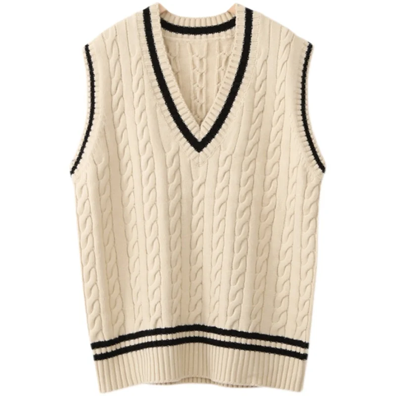 

Women Autumn And Winter College Style Loose Sweater Vest V-neck Korean Loose Harajuku Chic Sleeveless Sweaters Outwear Casual