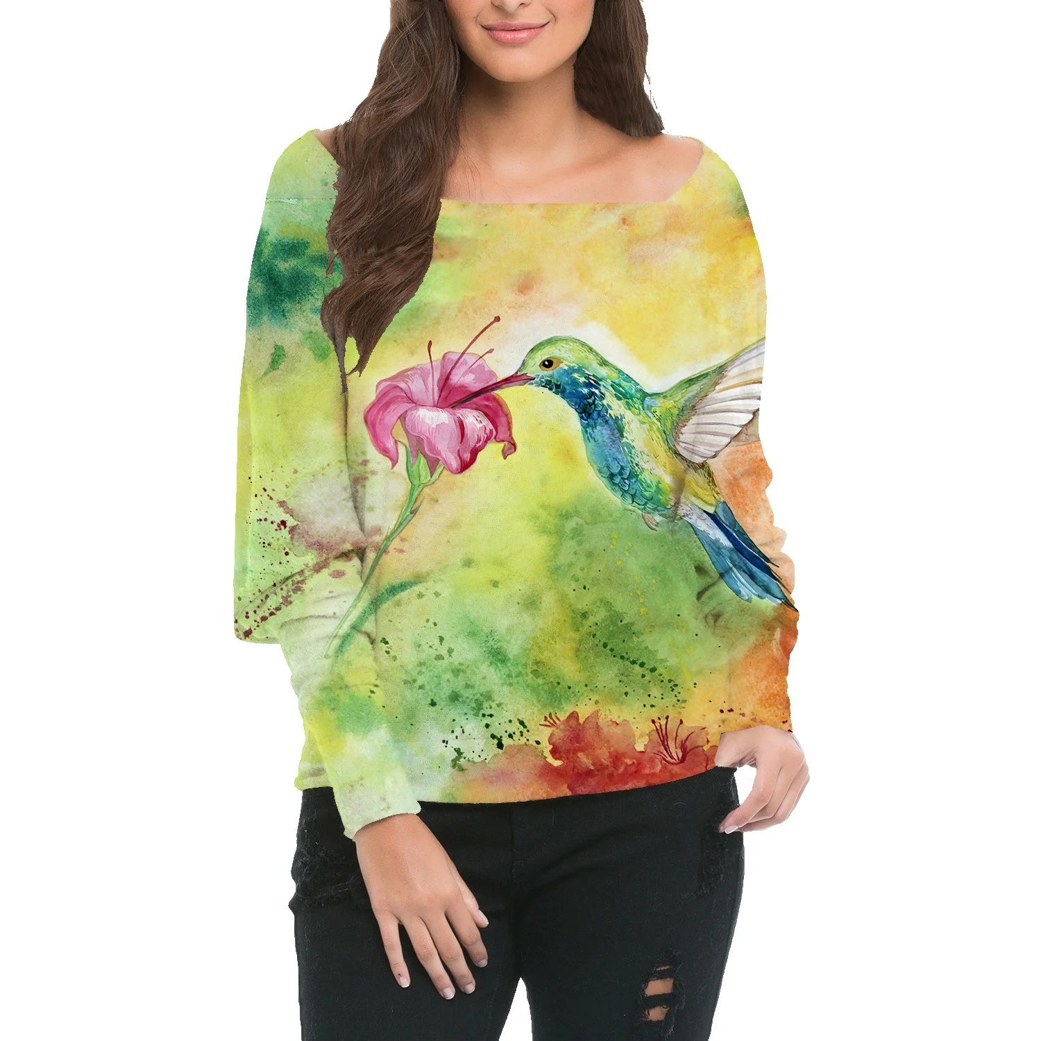 

Американская Ретро футболка с цветочным принтом и бабочкой, Женская осенне-зимняя рубашка с рукавом реглан, Топ с длинным рукавом, свитер се...