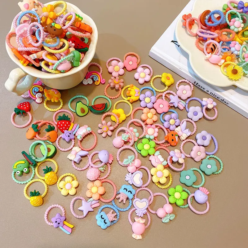 

10Pcs/Set Colorful Flower Animal Girls Hairbands Sweet Fruit Elastic Hair Ropes Scrunchies Kids Hair Ties Girls Ponytail Holder