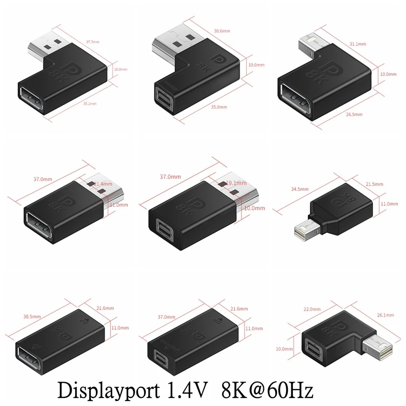 Прямоугольный переходник Displayport 1,4 в Mini DP 8k/60Hz 4k 2K/165Hz Pass Through 90 Degree Angle Displayport 1,4