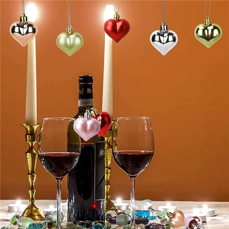 

12pcs/box Hanging Heart Shape Ornament Red Gold Silver Christmas Balls Ornament Decorations Plastic