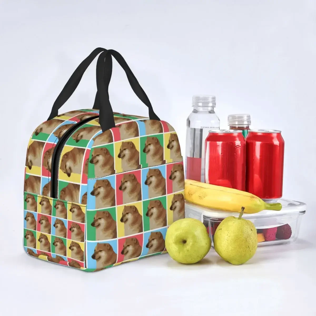 Сумка для обеда Vaporwave Cheems: холщовый холодильник с двусторонним принтом Shiba Inu Doge Meme