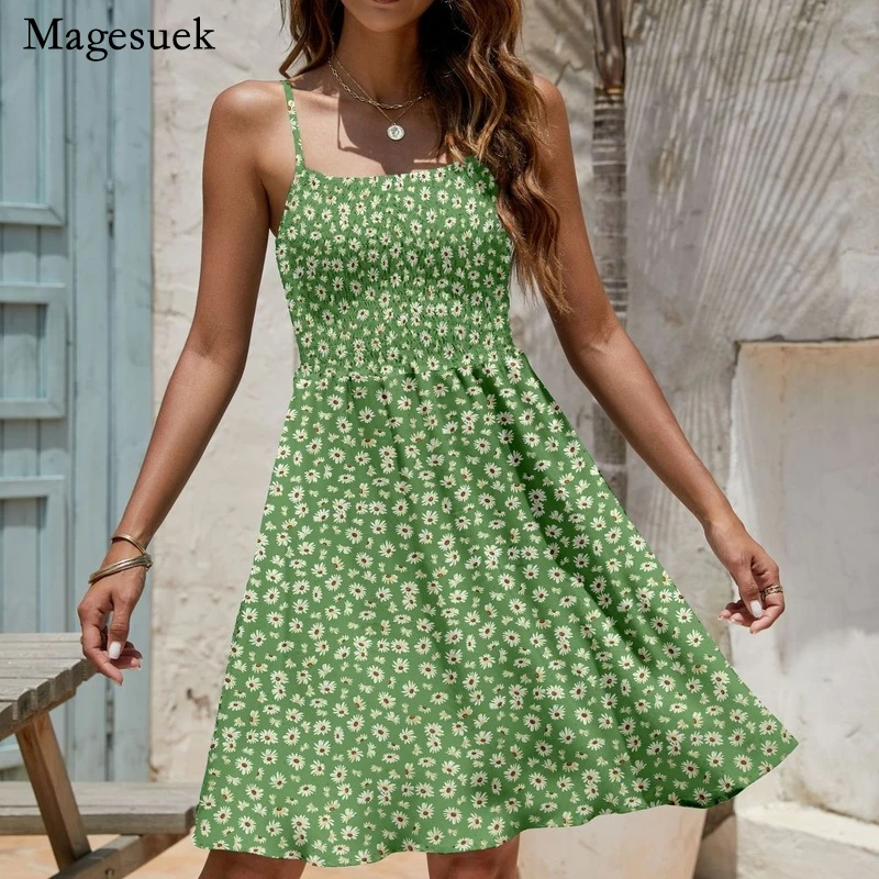 

2022 летнее модное женское зеленое пляжное платье без рукавов в стиле бохо, повседневное свободное мини-платье с поясом, платья, халат 21263